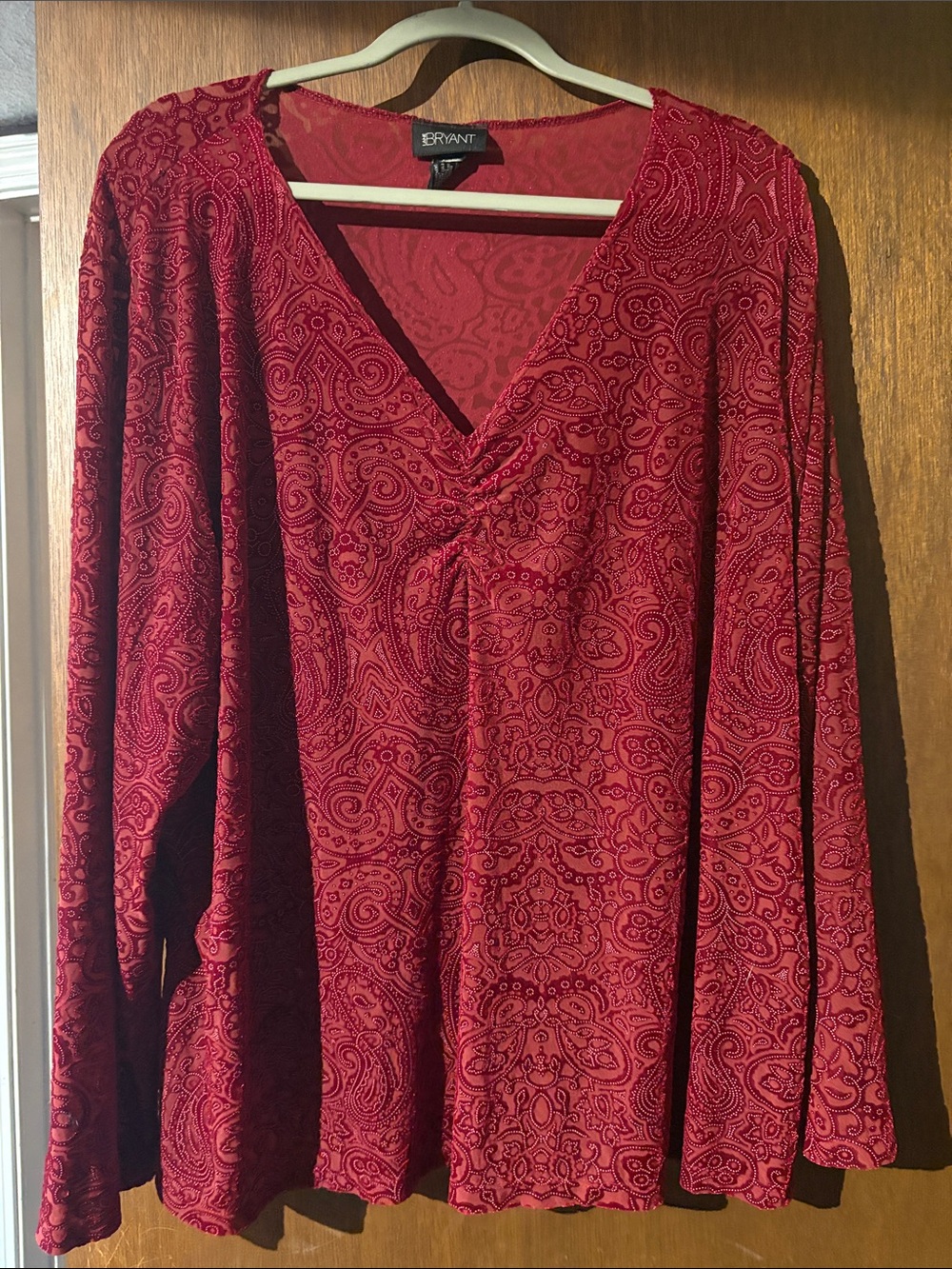 Lane Bryant Red Paisley V-Neck Long Sleeve Blouse